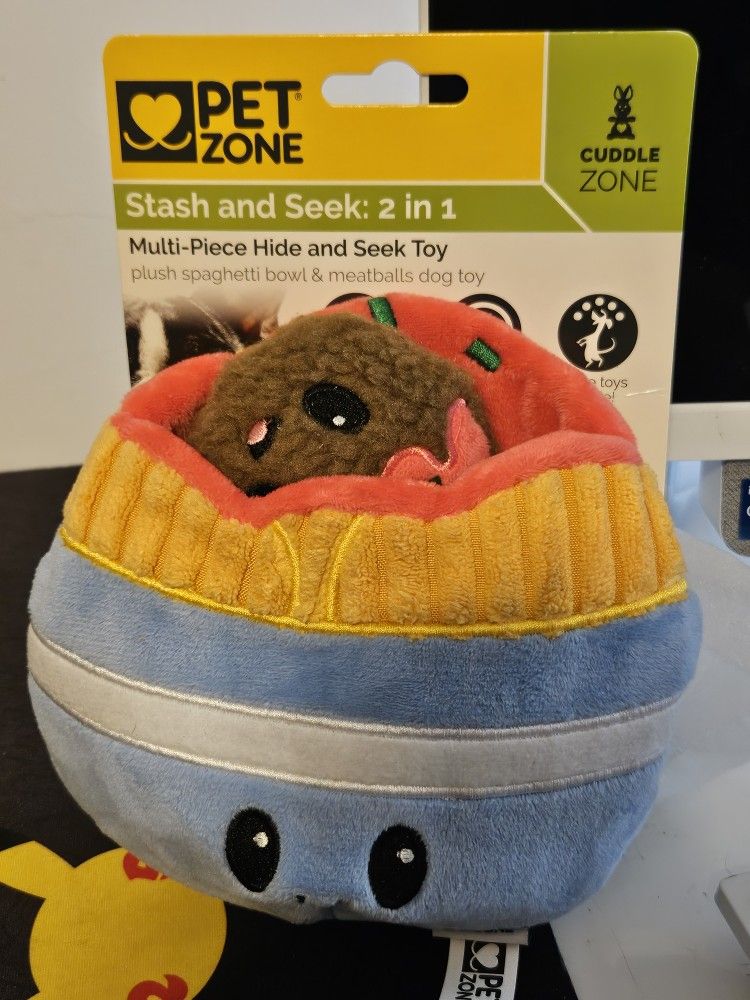 Pet Zone Pawsta and Meatballs Hide and Seek Plush Squeaky Dog Toy