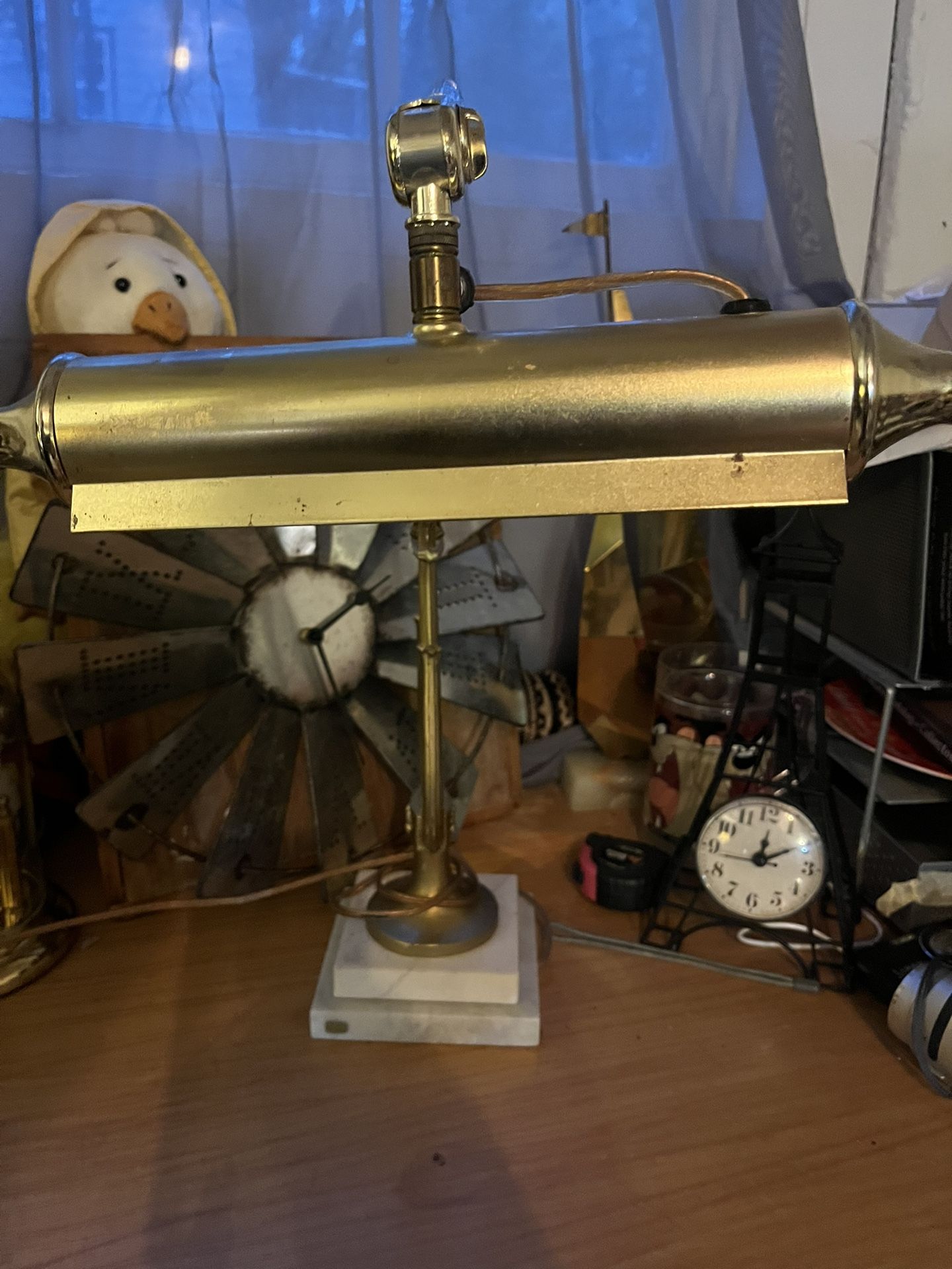 Vintage Italian Marble Brass Desk / Piano Lamp – MCM Adjustable Arm Table Light