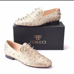 FERUCCI Gold Spikes Slippers Loafers