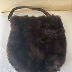 Bath & Body Works Purse Brown Soft Faux Fur Shoulder Hobo Bag Tote 16”x16”