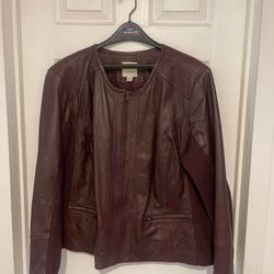 Size 22W burgundy Leather jacket by Sejour  Fabric sides that make it stretch