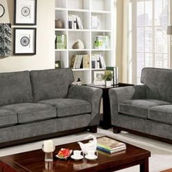 Brand New Grey Transitional Style Sofa & Loveseat 