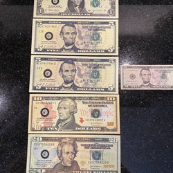 Set of 5 SCHOOL MONEY U.S. Dollar Bills 4”x9 1/4” Realistic Rigid Dirt-Resistant