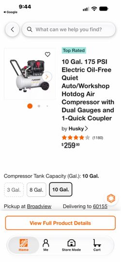 Husky 10 gallon quiet air compressor