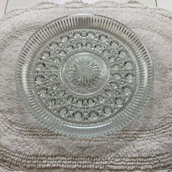 Vintage Clear Pressed Cut Glass Serving Platter / Cake Plate - 11.5 Inch