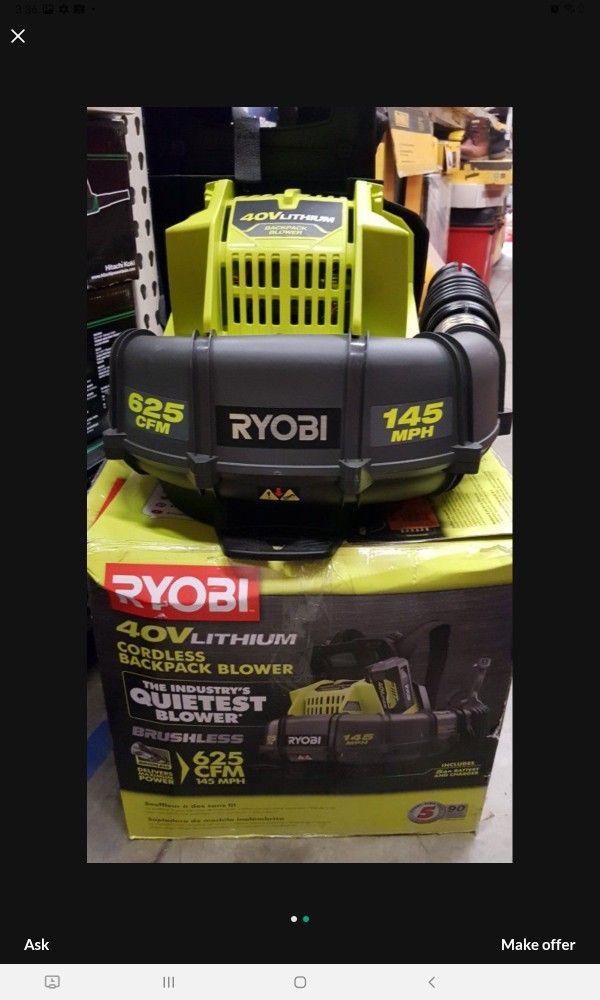 RYOBI 40V CORDLESS BACK PACK BLOWER TOOL ONLY LIKE NEW