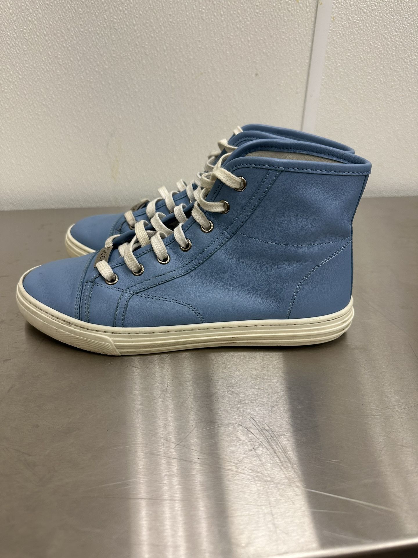 Gucci 411858 Light Blue Miro Soft Leather Hi-top Casual Sneakers Shoes, size 35 (Gucci)