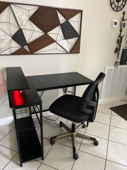 Chair and L Shaped Desk , Reversible Shelf , Plug 🔌 Outlets and USB Port Charge Station ,