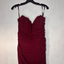 Ricarica Burgundy Ruched Spaghetti Strap Dress