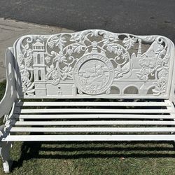 Vintage Great State of California White Cast Iron Bench 