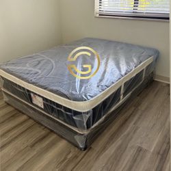 NEW Mattress Queen Size Plush Pillowtop With Box Spring // Offer  🚚