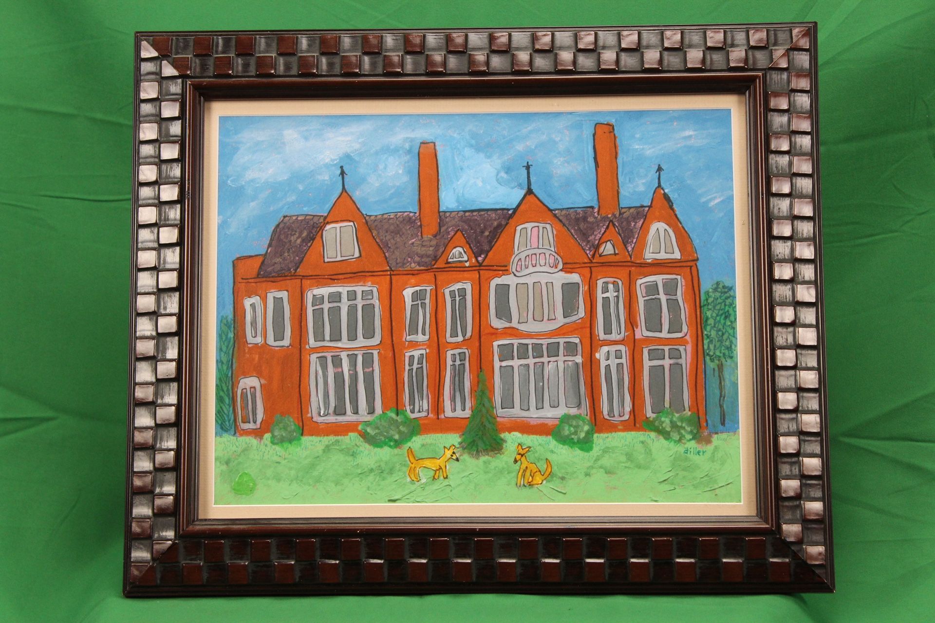 Phillys Diller Original Painting ,”rover & Grover”, Signed , {based On Her Dogs And Manor Located In Brentwood /palisades}