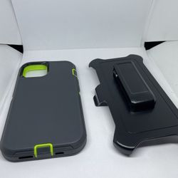For iPhone 13 Gray / Green Hard Case Cover With Belt Clíp Holster 