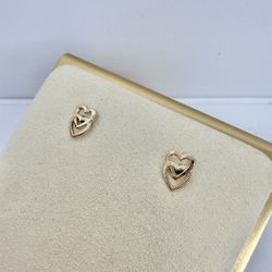 14k Yellow Gold Heart Stud Earrings