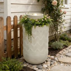 Resin Outdoor Fountain with Planter and LED Lights, 27.4'' H ，F2806