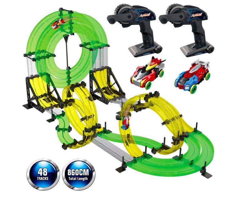 Brand New in Box Rail Race RC Track Car Toys 860cm Build Your Own 3D Super Track Ultimate Slot Car Playset 2 Cars 2 Remote Controller Party Game Kids