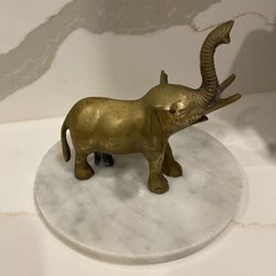 Vintage Solid Brass Elephant Statue Trunk Up Good Luck Elephant Figurine 5.75”