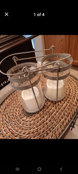 $10🎄 Pair of Metal Tan Color Battery Candle Lanterns