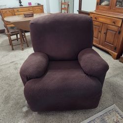 BROWN VELOUR ROCKER/RECLINER  w/ COVER 