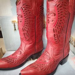 COWBOY BOOTS SIZE 10.5 Ladies RED BEAUTIFUL BOTAS VAQUERAS