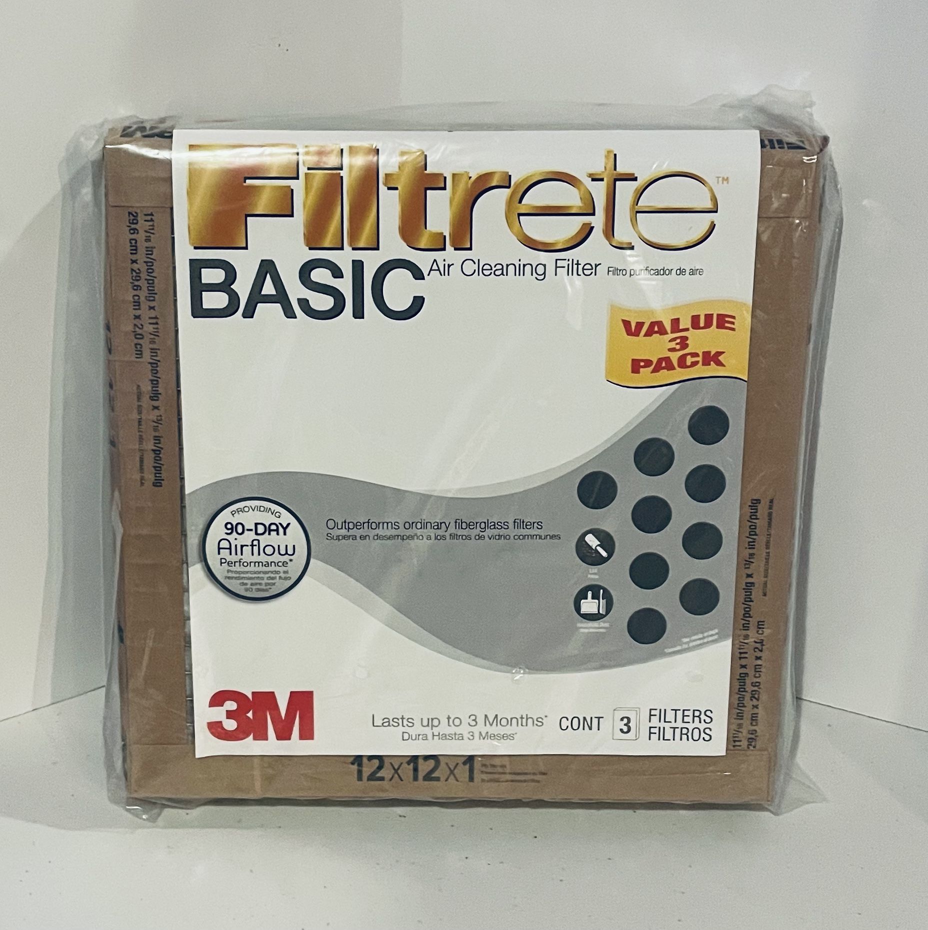Filtrete Basic 12x12x1 Air Cleaning Filter, 3pk NEW!! NIB