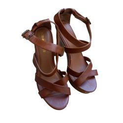 Mossimo Supply Co. Brown Faux Leather Platform Heeled Sandals - Size 7