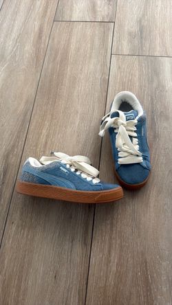 Puma Suede XL Denim / Plaid Sneakers – Blue/Gum (Women's US 5.5 / UK 4.5)