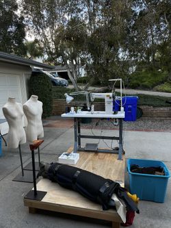 Industrial Sewing Machine Setup + Dress Forms + Leather & Materials (Complete Studio Lot)
