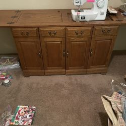 Vintage Dual Pedestal Sewing Cabinet 