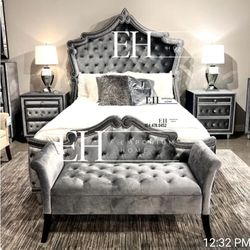 Queen Bed Grey Velvet Pay Later Thanksgiving 