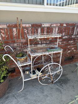 Vintage White Wrought Iron Bar Cart