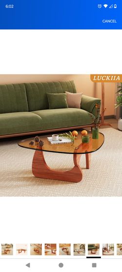 Luckiia Glass Top Wood Coffee Table