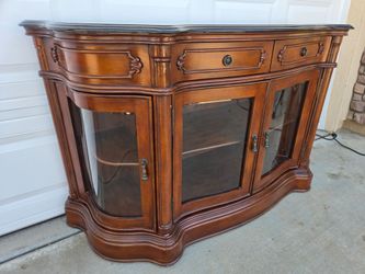 Traditional Wood Buffet Cabinet with Glass Doors