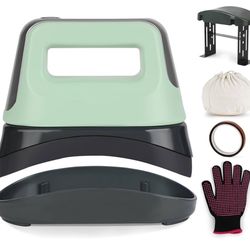Hat Press Machine, 3 Heating Levels Mini Heat Press with 6.3"x3.4" Ceramic-Coated Heat Plate, Curved with Safety Base & Auto-Off, Portable Black-Green