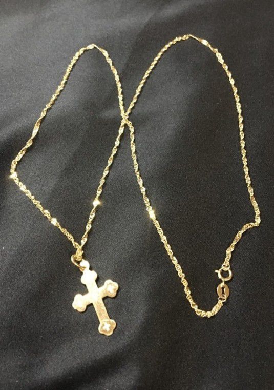 14k solid gold chain with cross pendant