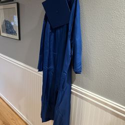 Blue Graduation Gown And Cap -Fits A Person 5’7-5’9”