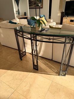 Glass Top Wrought Iron Console Table