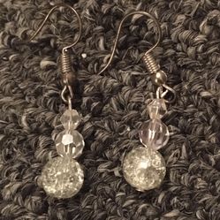 Handmade clear crystal dangle silver earrings 1 1/2" long