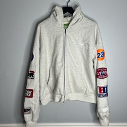 Bottega Desires Zip Up Hoodie Mens Large Grey Cropped Boxy Fit