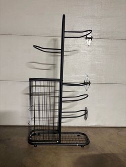 Ball Storage Rack, Sports Equipment Storage For Garage, Basketball Organizer Rack With Basket