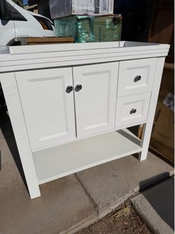 36” NO TOP BATHROOM VANITY NEW SOME SCUFF FOR MOVEMENT SELLING AS IS