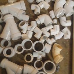 PVC Lot of 53 Misc Pieces. Sizes 3/4", 1",  3..5 ft of 1.5" Pipe. , 1.5" ,   2". See Pics. New/ Unused
