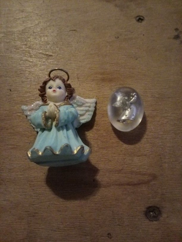 Vintage Kneeling Porcelain Angel And Glass Encased Angel