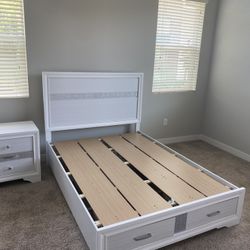 Full-Size Beautiful Bed Frame, Headboard, Night Stand - Like New, Almost Brand New