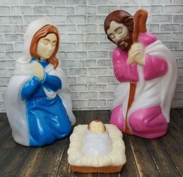 Vintage Empire 3 Piece Set Mary, Joseph & Baby Jesus 26" Lighted BLOW MOLD USA