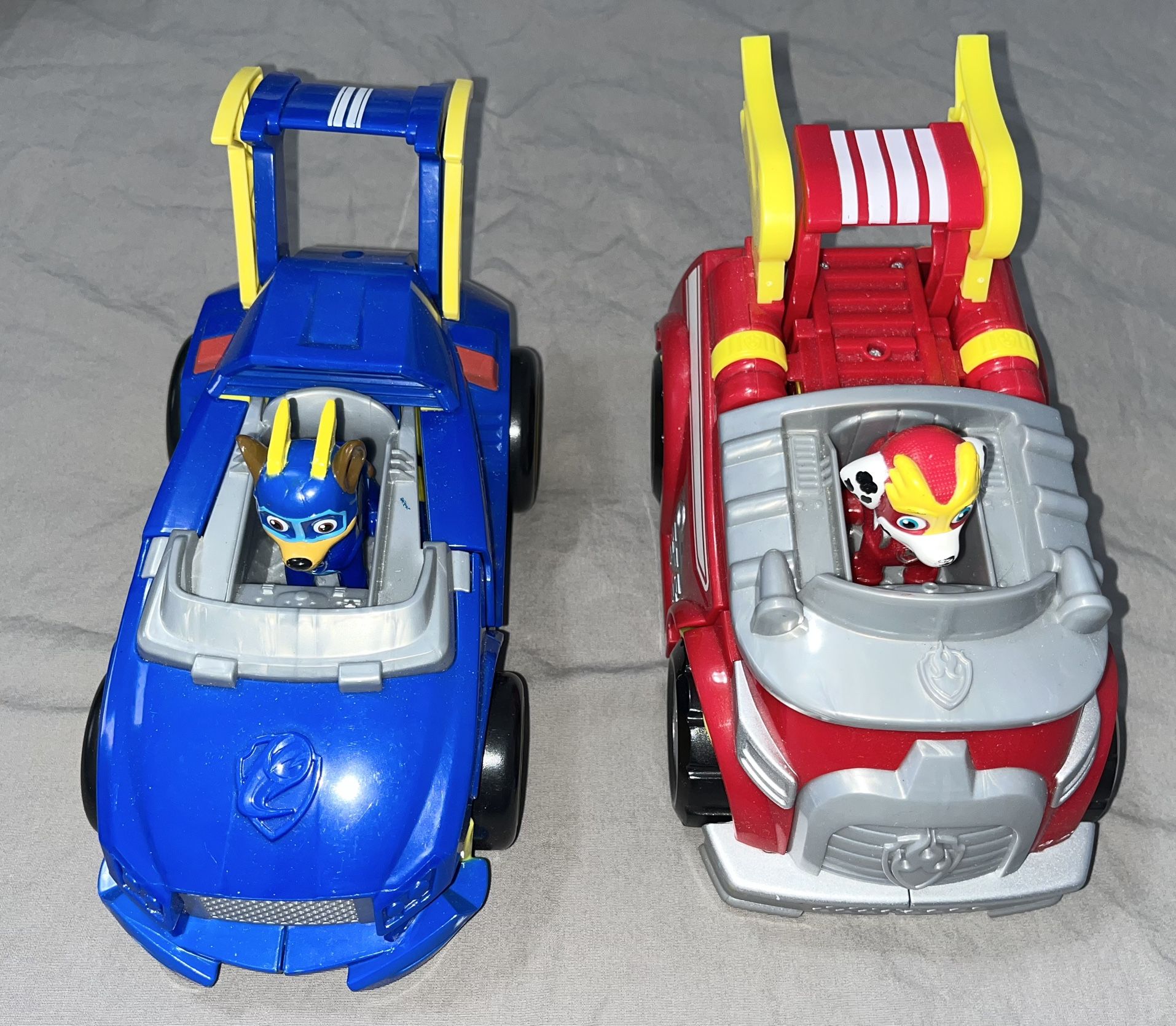 PAW Patrol Mighty Chase & Mighty Marshall + Their Vehicles - EXCELLENT COND.