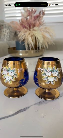 Gold Blue Floral Design Glasses