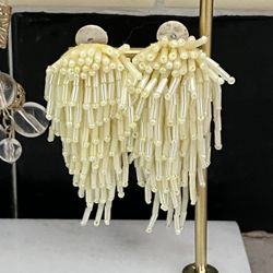 Vintage Iridescent Tube Bead Clip On Earrings