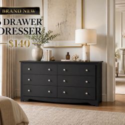 15.75"D x 59.06"W x 30.04"H Brand-New Black 6-Drawers Dresser