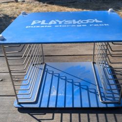 Vintage Playskool Wood Metal Blue Puzzle Storage Rack Holds 12 Tray Puzzles
